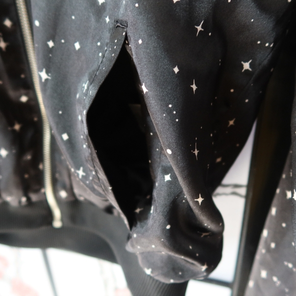 love, Fire Midnight Star Black Bomber Jacket Size Large - Picture 10 of 11
